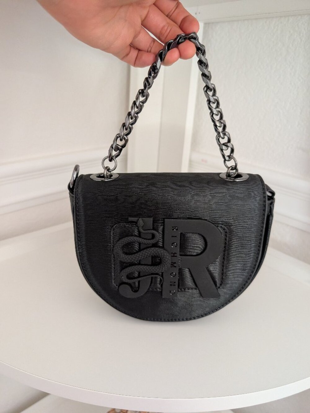 John Richmond Black Half-Moon Shoulder Bag
